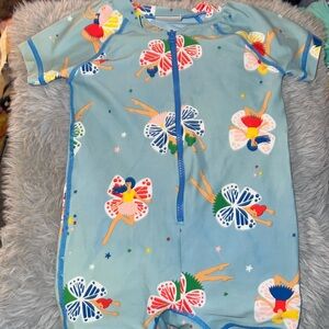 Hanna Andersson Zip Rash Guard Swim Suit Fairy Print. Size 70 6/12 mo.  EUC.